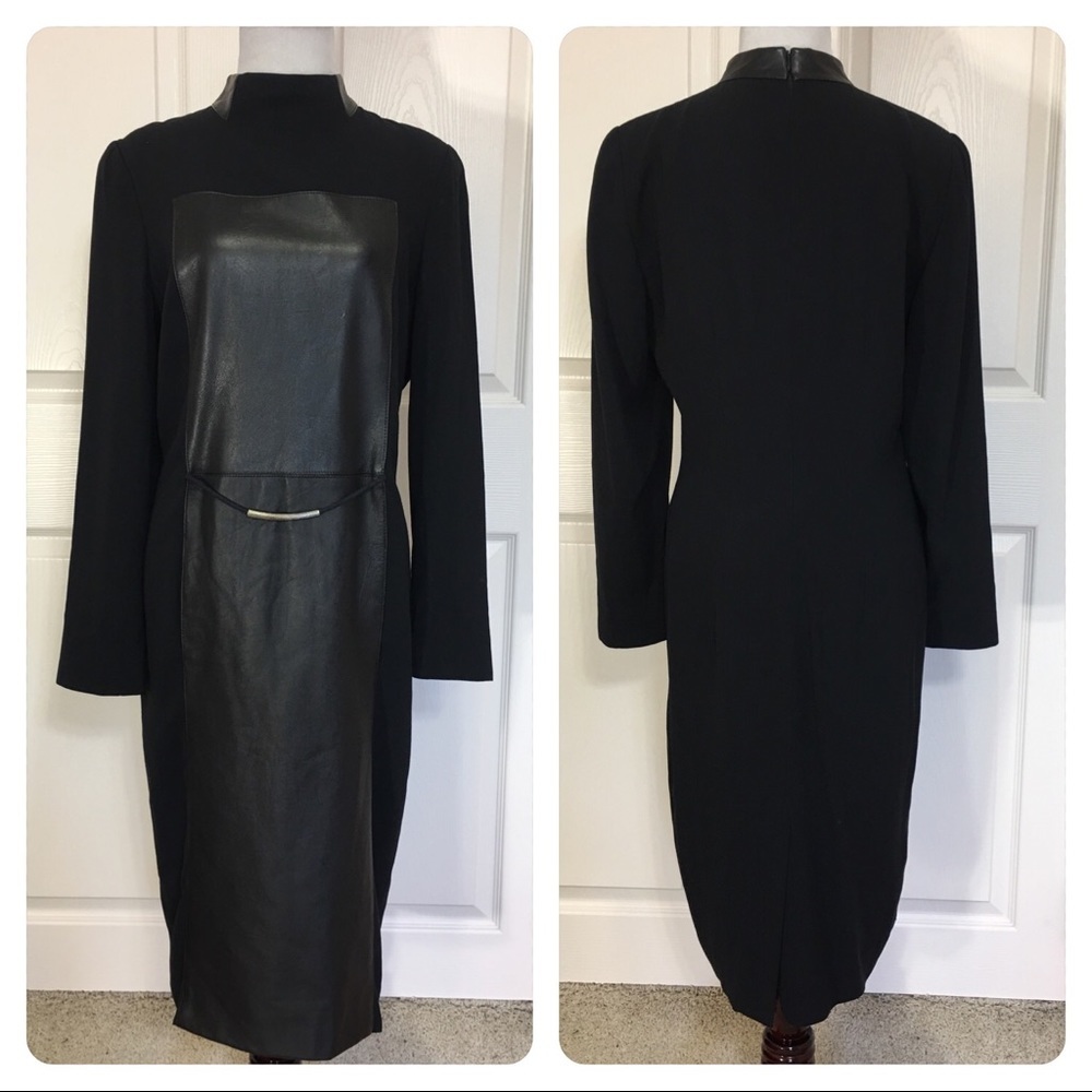 Leather! Elegant Black Dress with Leather Detail